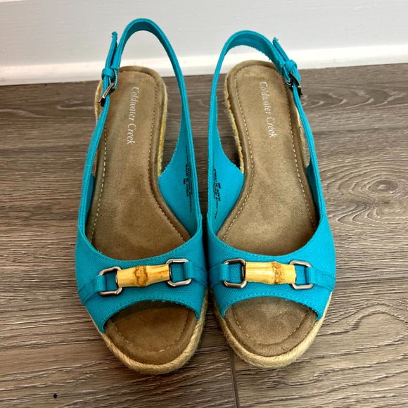 Coldwater Creek Blue Peep Toe, Sling Back Espadrille Size 9 - Picture 2 of 8